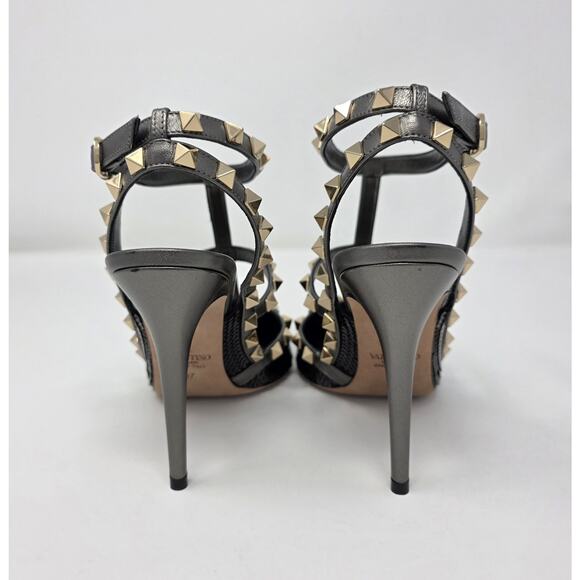 Valentino Rockstud Studded Sequin Caged T Strap Pumps IT 37 US 7 Black - Picture 10 of 15